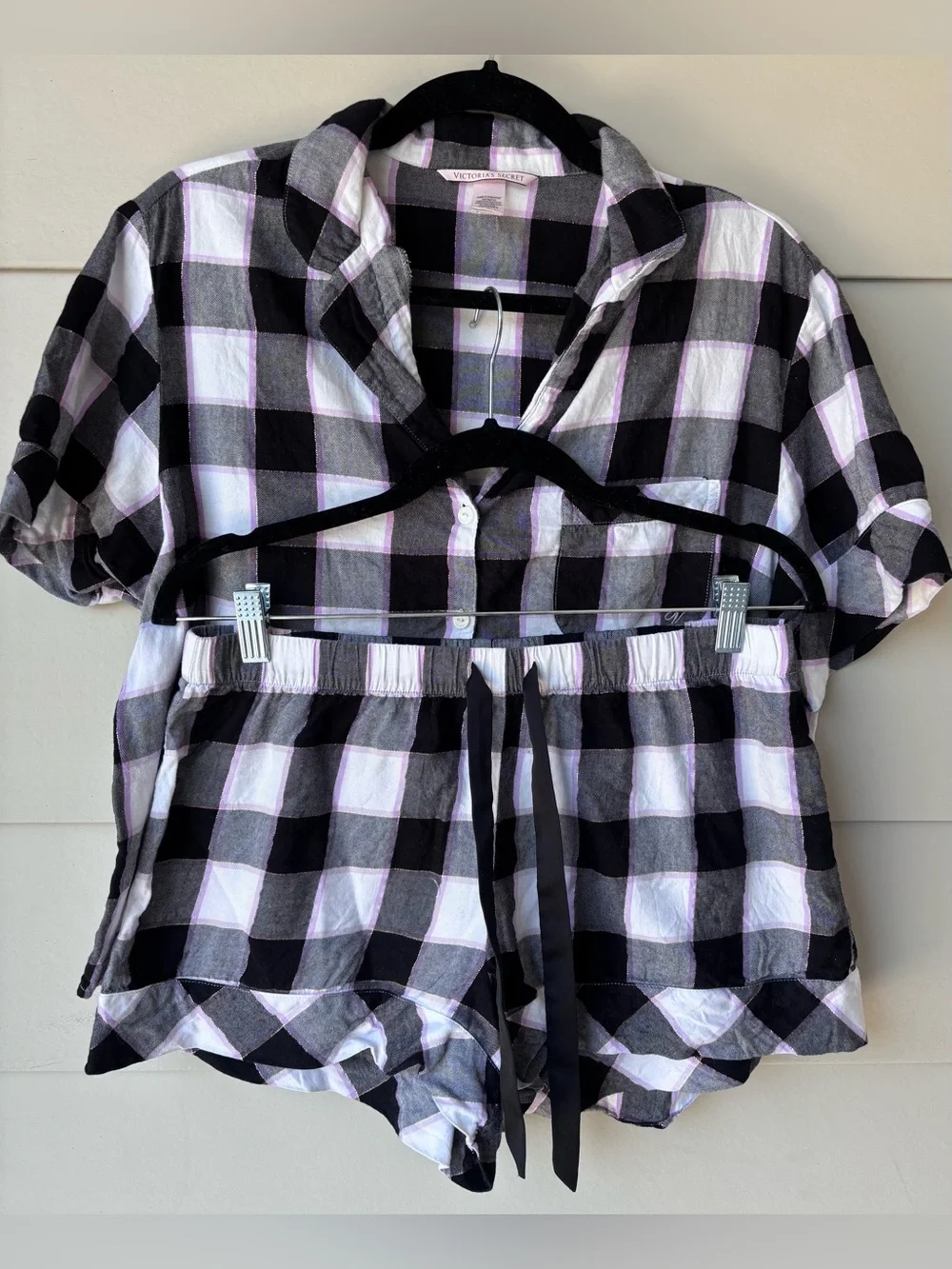 Victoria’s Secret Plaid Pajama Set – Pink/White/Black – Size Medium